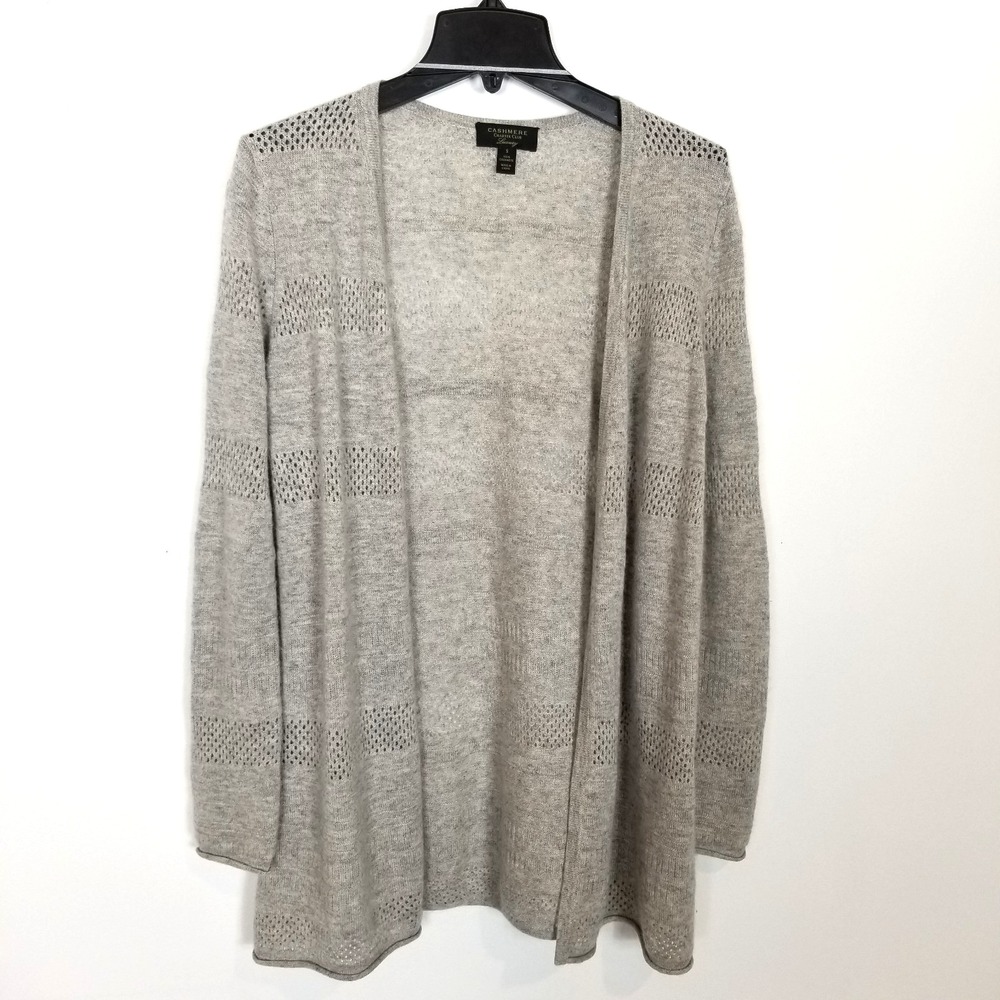Charter Club Women's Gray Cashmere Open Front Cardigan Sweater Sz S Crochet
